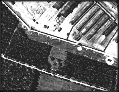 Part of an Aerial Recce photograph September 1944 showing the Magazine and Blocks 1 - 10.