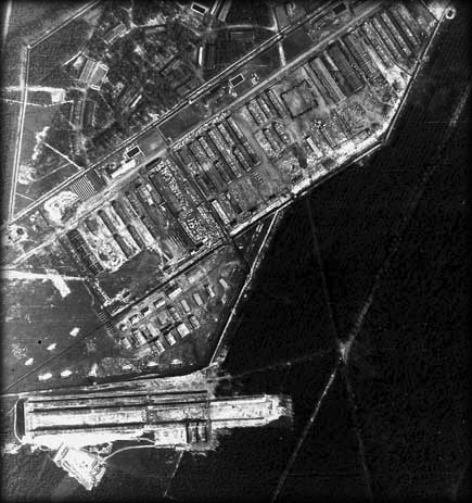 Part of an Aerial Recce photograph September 1944 showing the Magazine and Blocks 1 - 10.